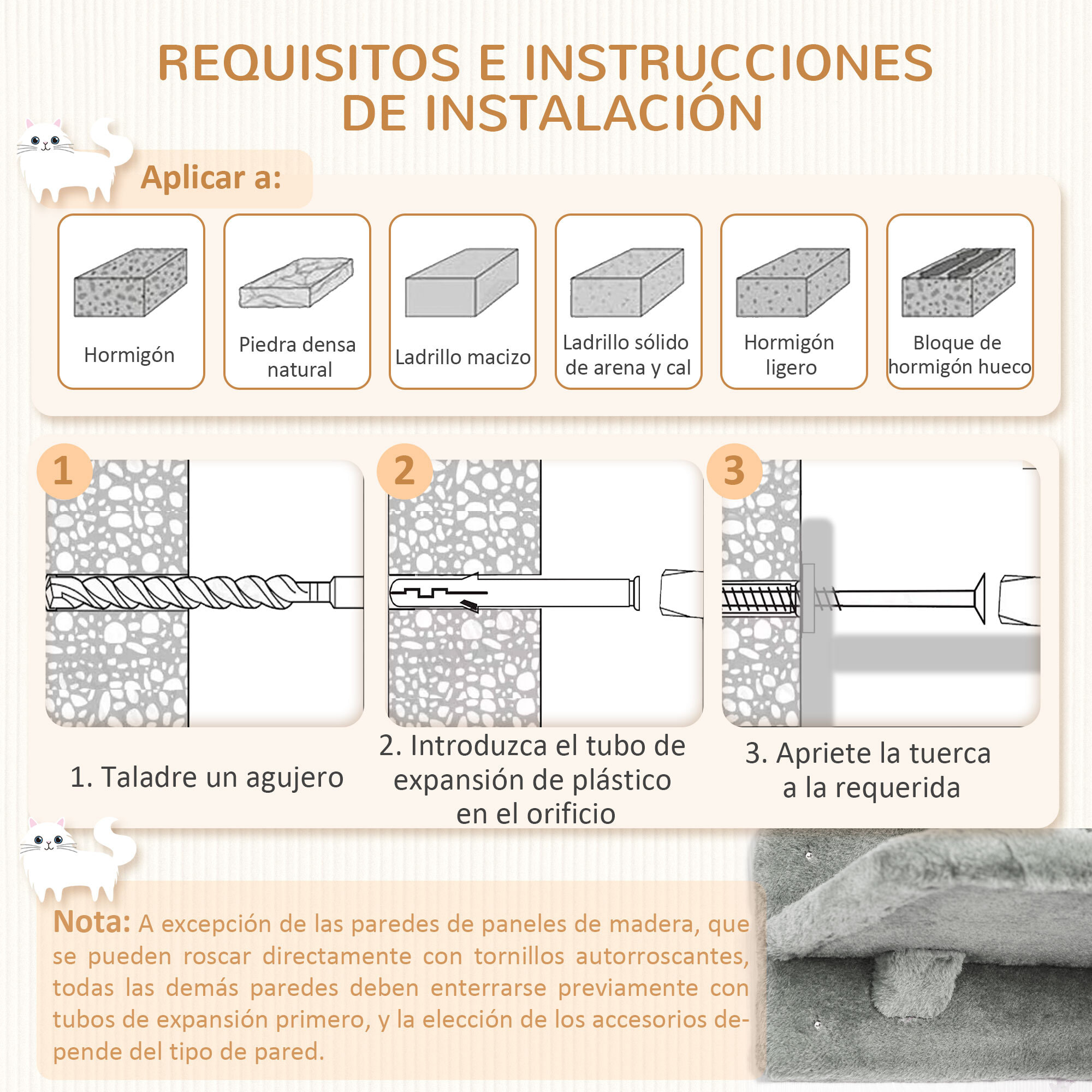 Juego de Pared de Escalada para Gatos de 3 Piezas, Estanterías de Pared para Gatos con Hamaca, Rampa con Rascador, Plataforma en Forma de Nube para Saltar, Gris