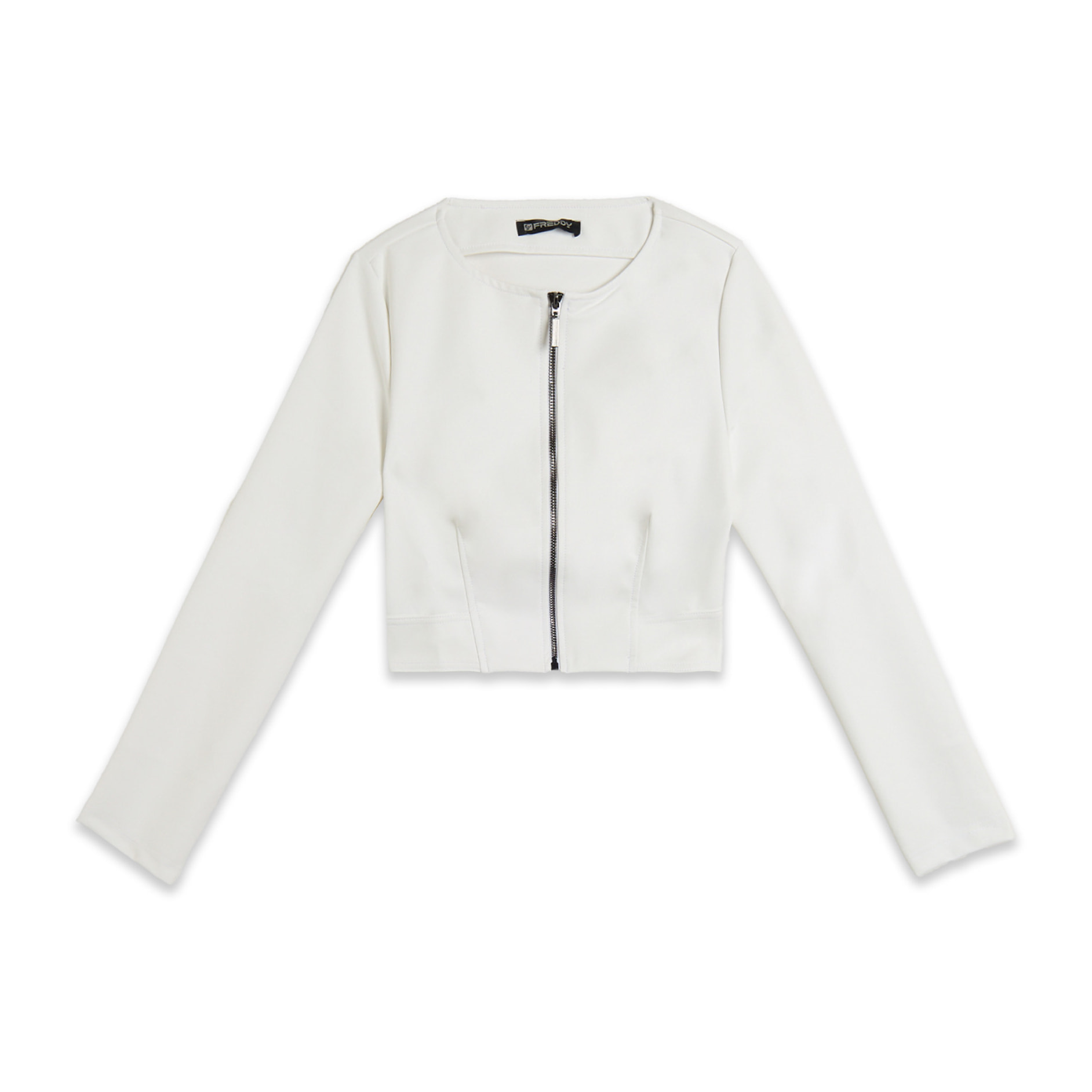 Giacca cropped in similpelle con zip in metallo