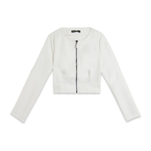 Giacca cropped in similpelle con zip in metallo