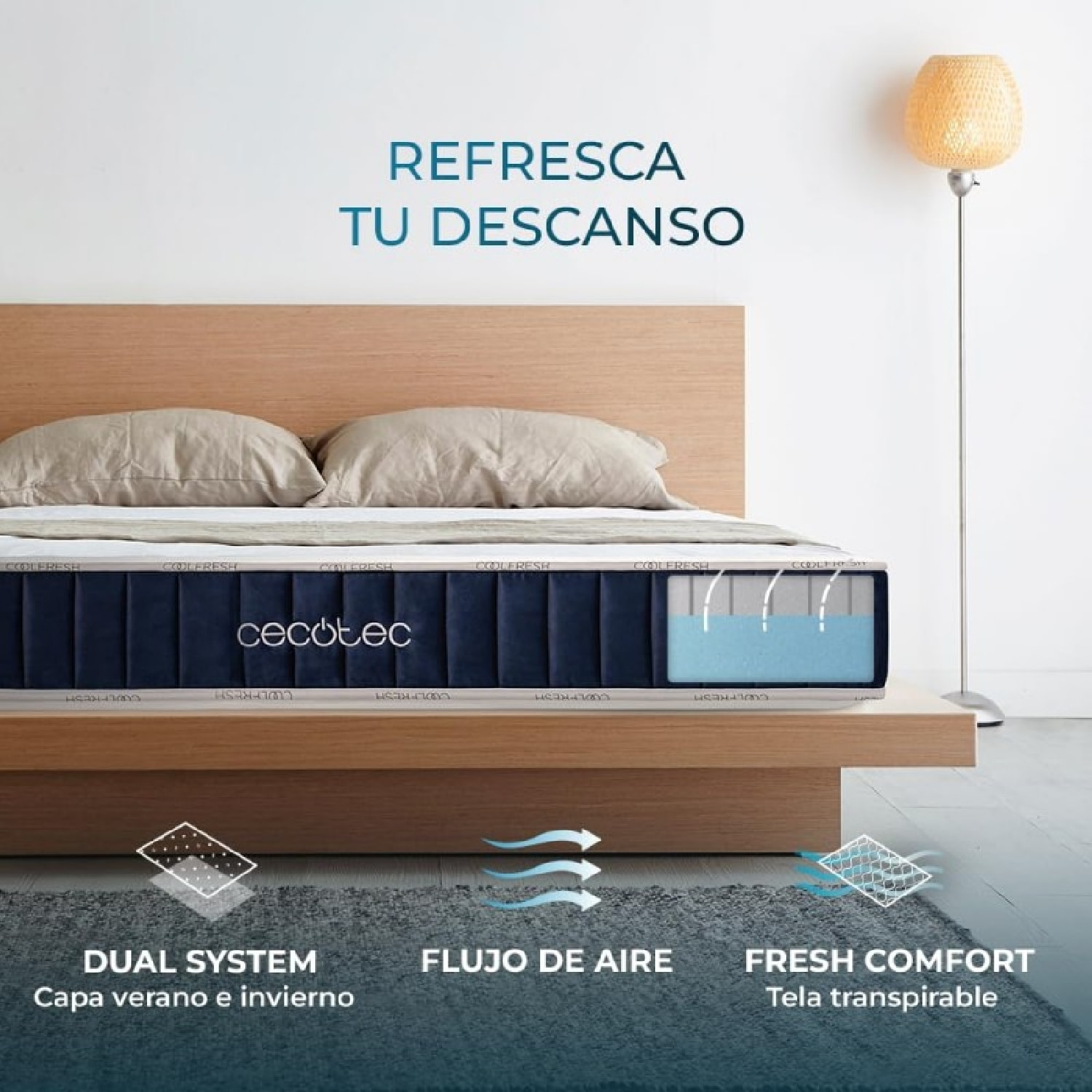 Cecotec Colchón de Espuma Flow CecoFresh 2100 CoolConfort 90 x 190. Núcleo de Es