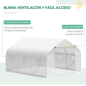 Cubierta de Invernadero de Túnel 3,5x3x2 m con 6 Ventanas y Puerta Jardín Blanco