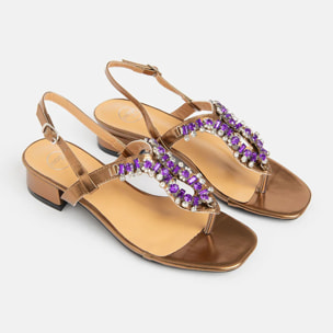 Sandalo basso infradito con gioiello - BRONZO