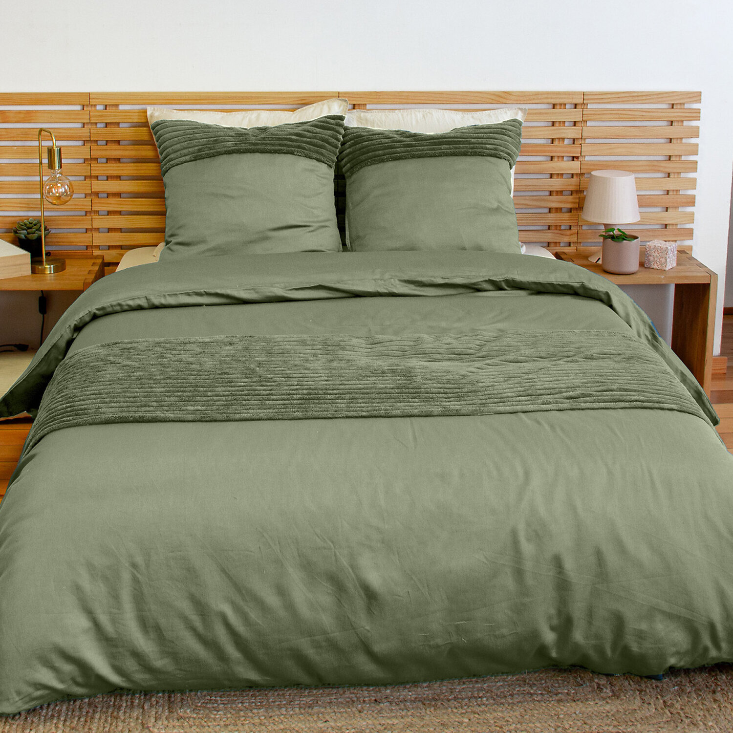 Parure housse de couette unie 100% polyester - figue