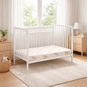 Culla Neonato Lettino Evolutivo Con Sponde E Materasso Incluso Altezza Regolabile Rete A Doghe Design Moderno 89 x 124 x 65 Cm Bianco Opaco