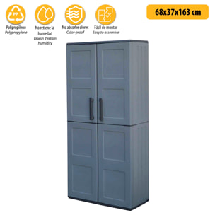 Armario de altura completa en polipropileno, material reciclable y ecológico sostenible, está equipado con bisagras de acero y estantes ajustables, di