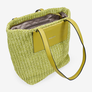 Bolso de hombro verde en rafia con cremallera