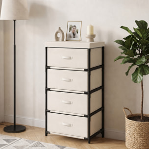 HOMCOM Cómoda con 4 Cajones de Tela, Cómoda para Dormitorio, Marco de Acero, Montaje Rápido, Cajonera para Salón, Oficina, Vestidor, Beige