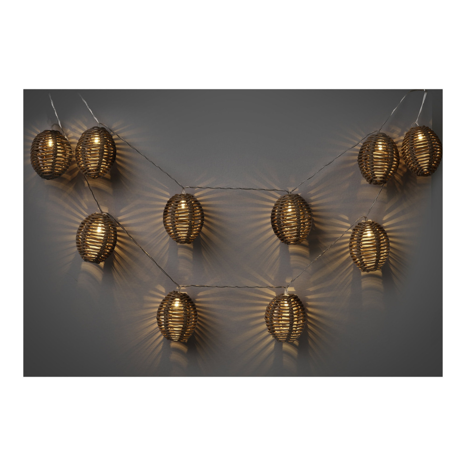 Filo luminoso LED Carlisle in polyrattan e metallo natural/nero — 180 cm