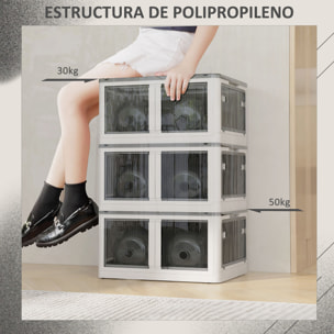 Caja de Almacenamiento Apilable con Tapa 69L Caja Organizadora Plegable con Ruedas Contenedor de Plástico con Acceso a 5 Lados 60x42x34 cm