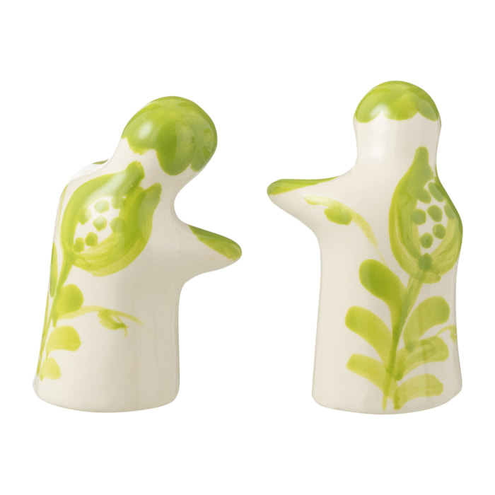 J-Line salière + poivrière Granada - céramique - blanc/vert