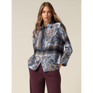 Oltre - Camicia in raso fantasia - Azzurro