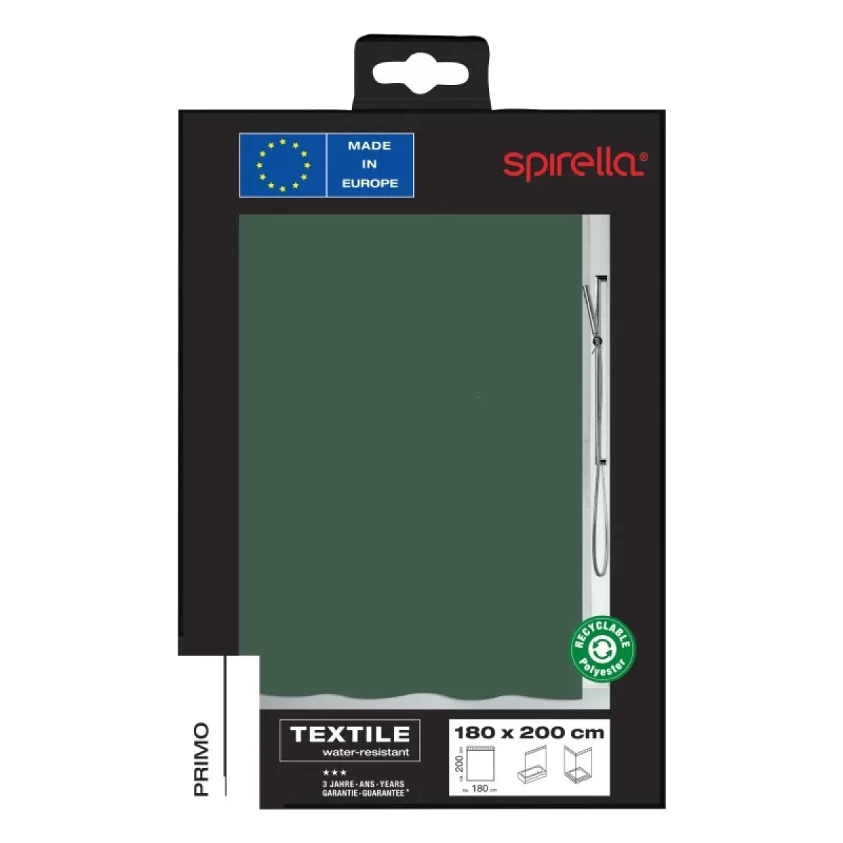 Rideau de douche Polyester PRIMO Vert foncé Spirella