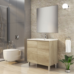 Ensemble de Salle de Bain Lust | 80 cm Nature | Deux Portes | Lavabo Encastré | N'inclut pas le Miroir | Meuble Assemblé | Alday