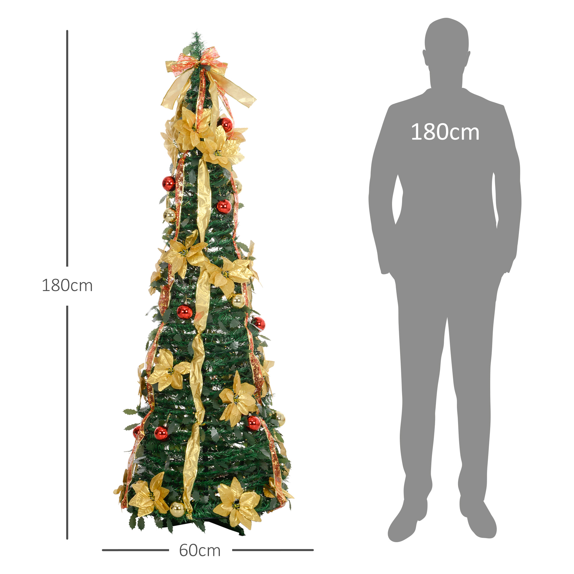 Árbol de Navidad 180 cm Árbol de Navidad Artificial Plegable con Luces LED y Adornos Pre-instalados Árbol Navideño para Interior Verde