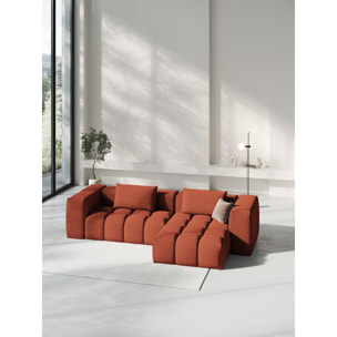 Canapé d'angle droit modulable "Lorella" 3 places en tissu structurel corail