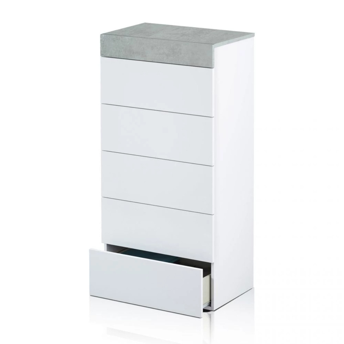 Cómoda chifonier Axel Blanco Artik (Blanco Mate) - Gris Cemento