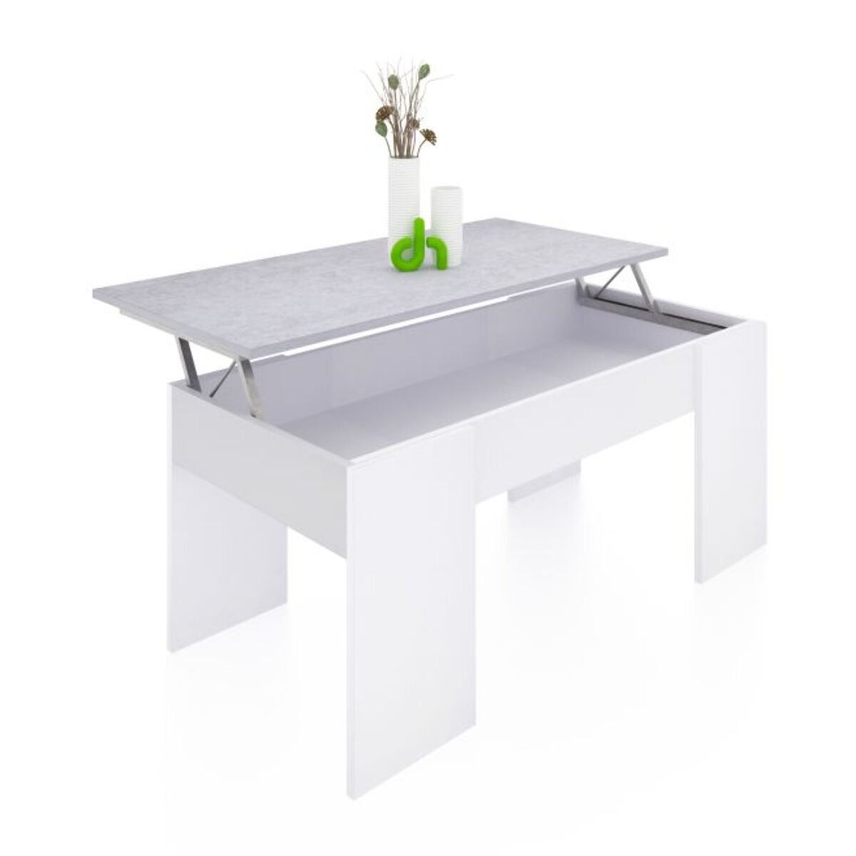 Mesa de centro elevable Vita Blanco Artik (Blanco Mate) - Gris Cemento