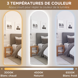 Miroir mural LED arqué pleine longueur dim. 40L x 120H cm - miroir LED réglable tactile - verre trempé