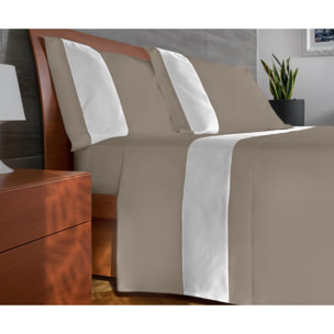 Completo letto bordo RASO IPERSAN Puro Cotone Bianco fondo Tortora
