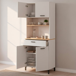 Mobile Dispensa Multiuso con 4 Ante 1 Cassetto E Vano Per Elettrodomestici Con Ripiani Interni Piano Appoggio 72 x 185 x 40 Cm Colore Bianco E Rovere