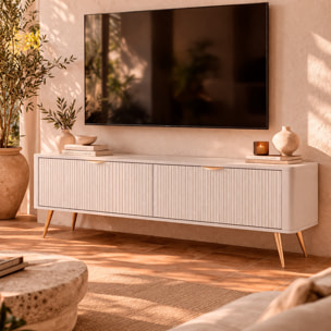 Mobile Porta TV Moderno Con Ante Cannettate Mobiletto Con 2 Ante A Ribalta E Vani Contenitore Design Moderno Soggiorno Salotto Living Home Rostock 163.2 x 38 x 51.2 Cm Cashmere