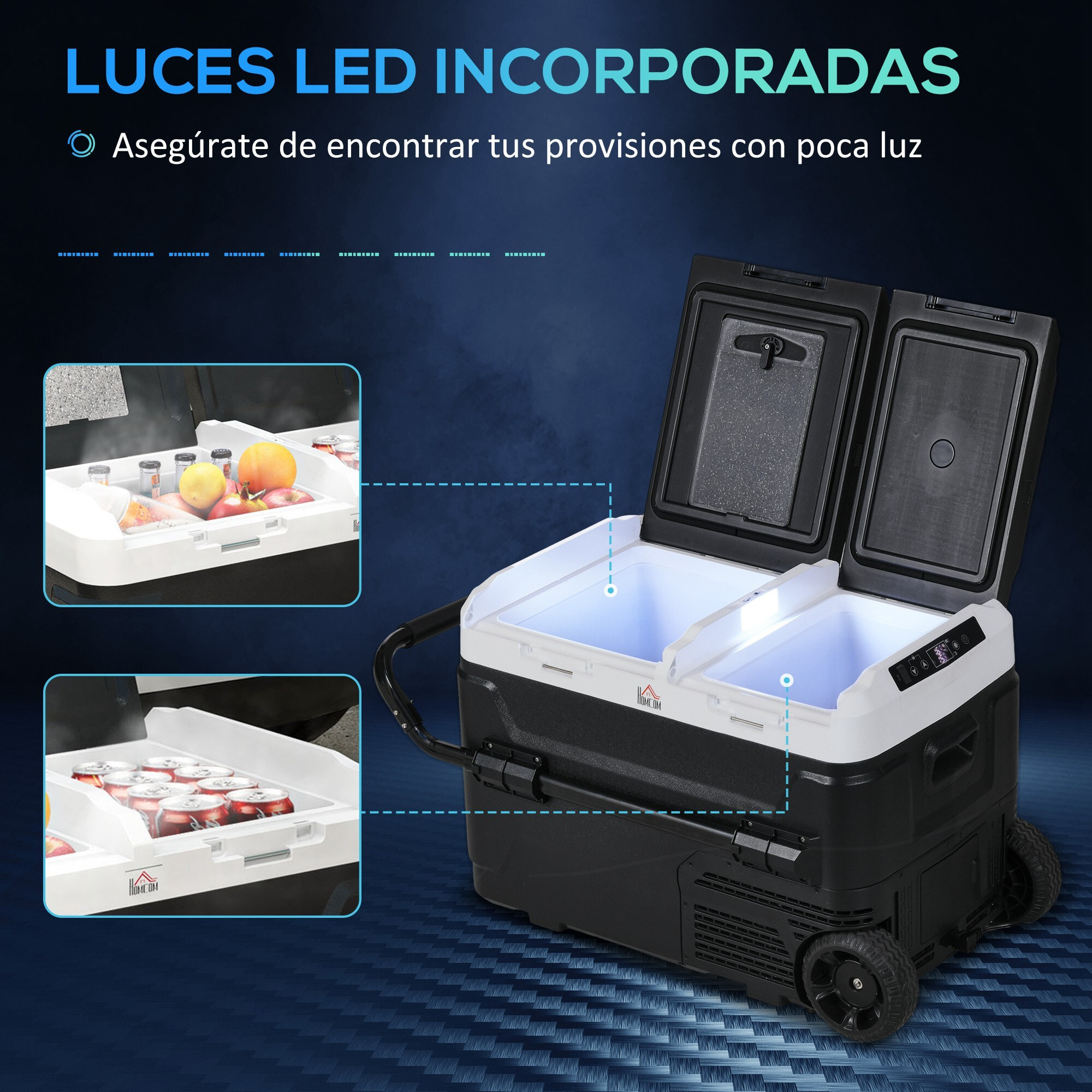 Nevera Compresor Port¨¢til 40L con Doble Zona Refrigerador de Coche -20¡æ-20¡æ 12 / 24V DC y 100-240V AC Nevera El¨¦ctrica con Luz LED y Asa Telesc¨®pica para Caravanas Viajes 80x47,5x46,6 cm Negro
