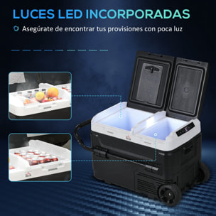 Nevera Compresor Port¨¢til 40L con Doble Zona Refrigerador de Coche -20¡æ-20¡æ 12 / 24V DC y 100-240V AC Nevera El¨¦ctrica con Luz LED y Asa Telesc¨®pica para Caravanas Viajes 80x47,5x46,6 cm Negro