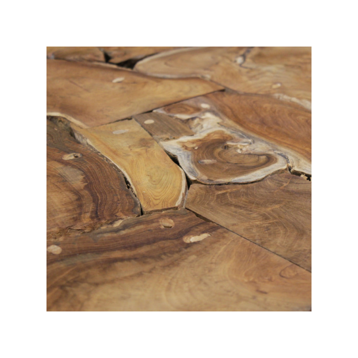 Table basse carrée en bois de teck et plateau en verre trempé 100x100 - SATAI