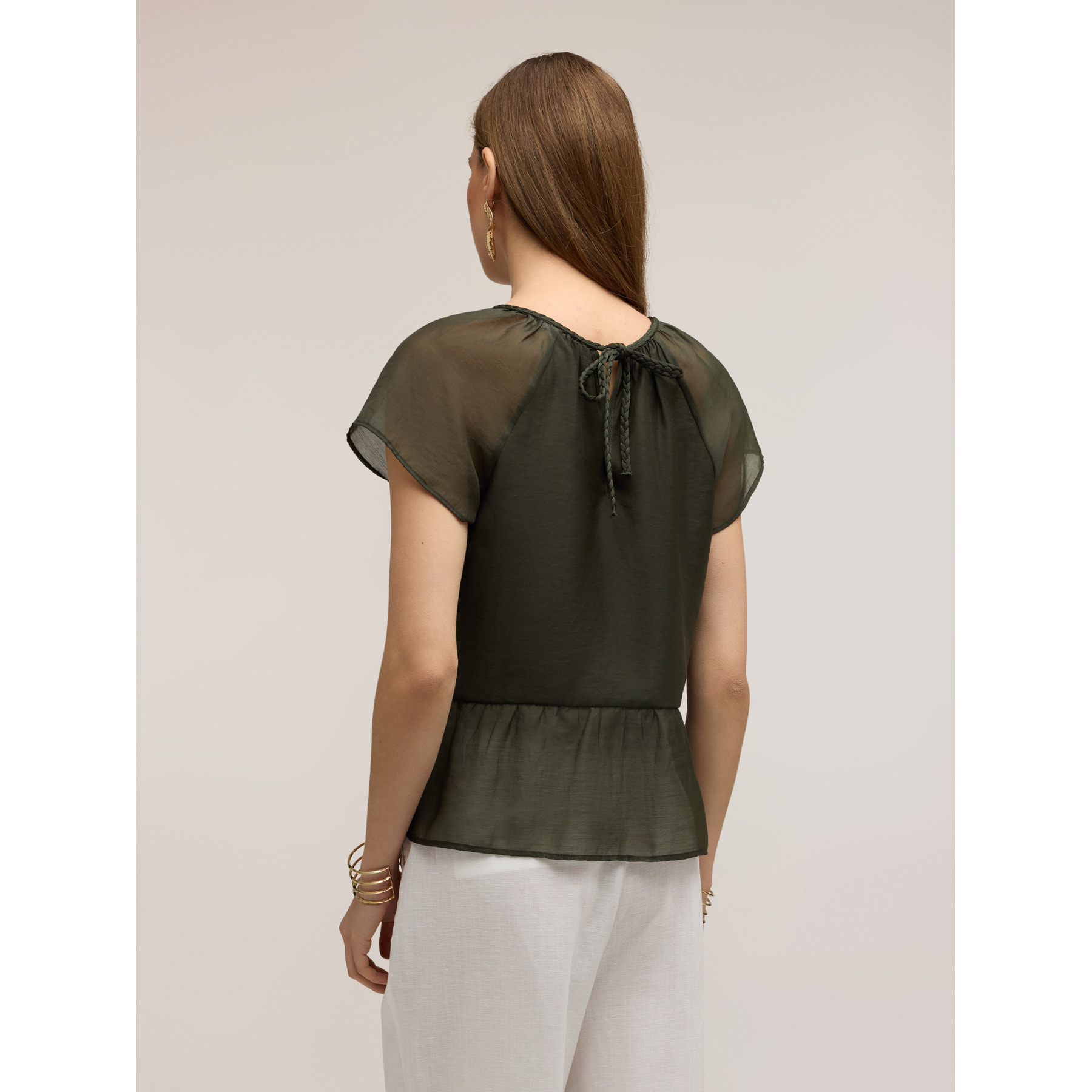 Motivi - Blusa de muselina con lazos entrelazados - Verde militare