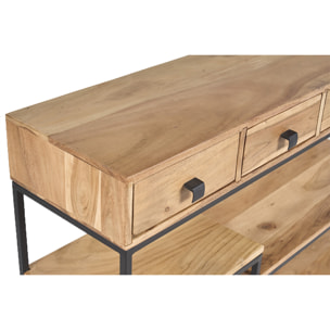 Console industrielle avec rangements 4 tiroirs en bois massif et métal noir L115 cm GRENELLE