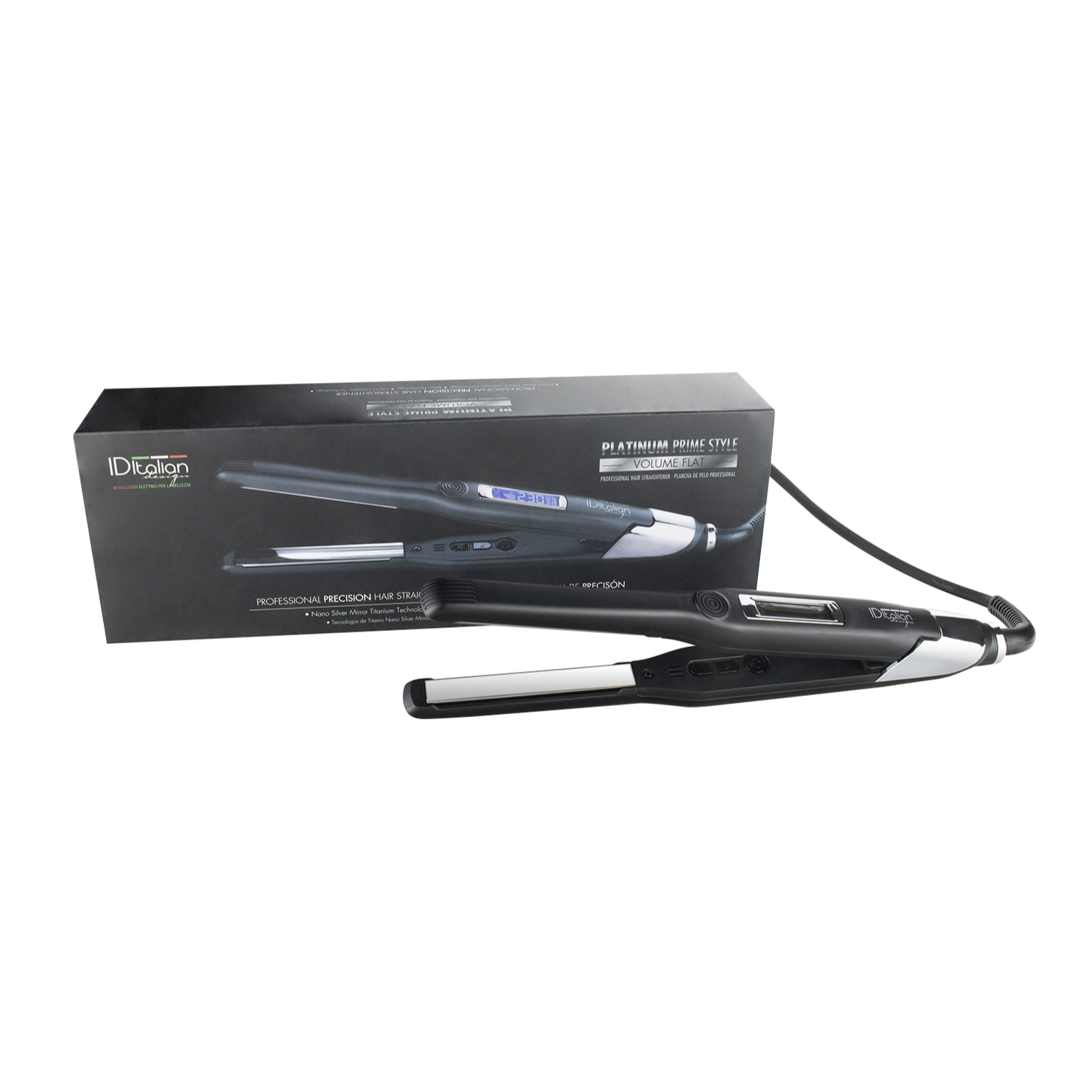 Fer à lisser platinum volume flat iron id - noir et plaque miroir coloris argenté - 48w