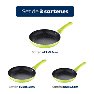 Set 3pc sarten (20+24+28cm) aluminio prensado verde molen