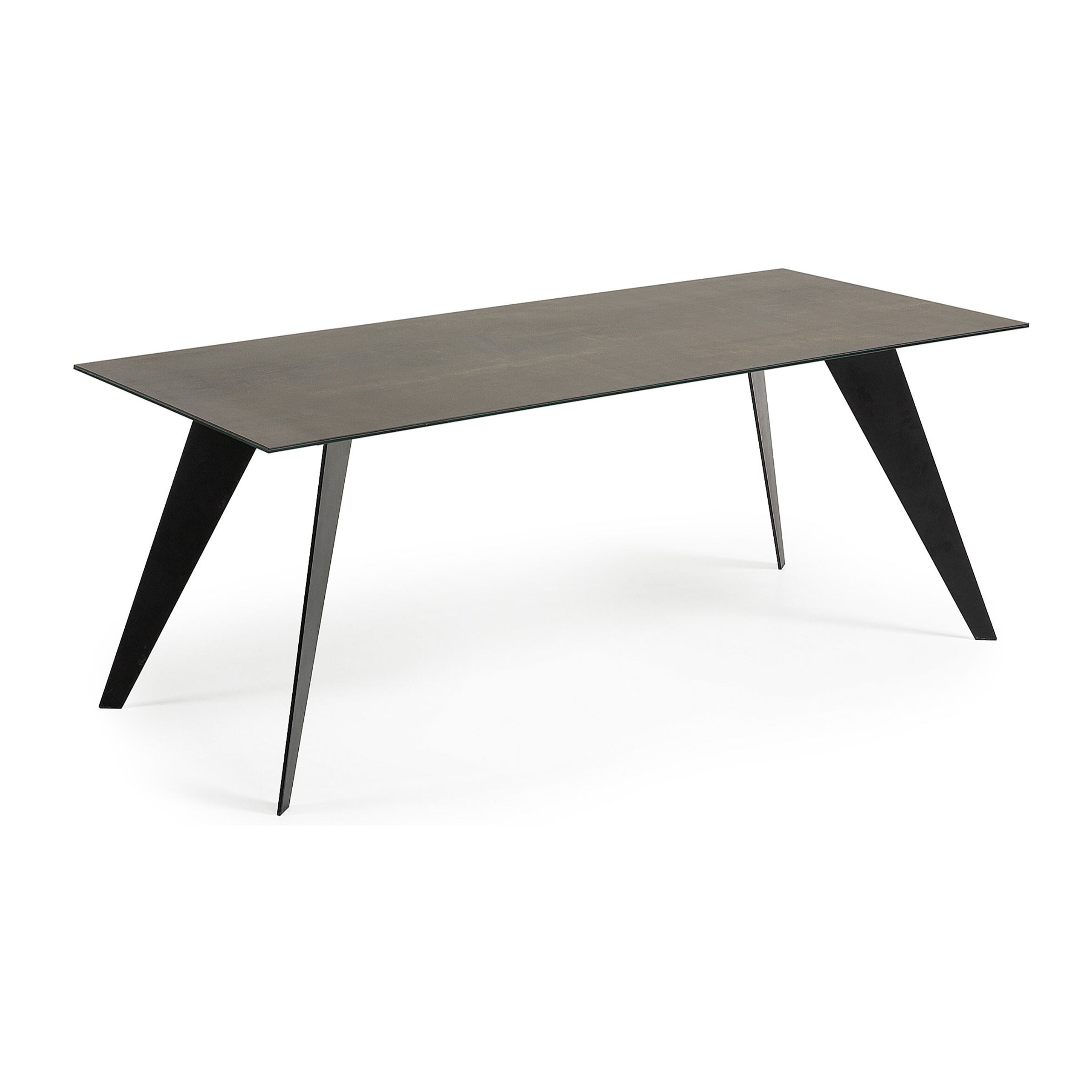 Kave Home - Tavolo Koda porcellanato finitura Iron Moss e gambe in acciaio finitura nero 200 x 100 cm