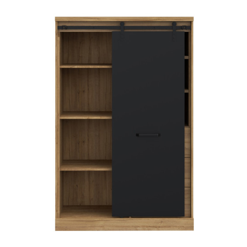 Buffet haut avec LED en bois effet chêne & noir - FACTORY