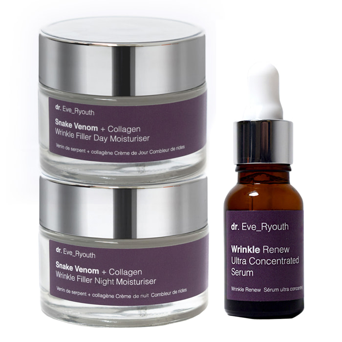 Hidratante de día Snake Venom + Collagen Wrinkle Filler 50 ml + Hidratante de noche Snake Venom + Collagen Wrinkle Filler 50 ml + Suero ultraconcentrado Wrinkle Renew 15 ml