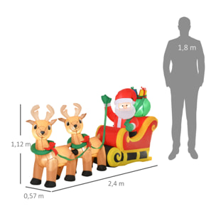 HOMCOM Papá Noel Inflable con Trineo y Renos con Luces LED Decoración de Navidad para Exterior Aire Libre con Inflador 240x57x112 cm Multicolor