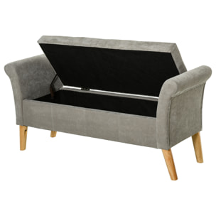 Banc Banquette Design Contemporain Accoudoirs Courbés Fonction de Rangement 2 en 1 136,5 x 45lx 62 cm Gris