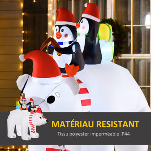 Ours polaire gonflable de Noël décoration gonflable LED de Noël 2,06H m lumières LED 2 pingouins blanc