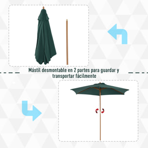 Sombrilla Parasol para Patio Mástil de Madera Î¦2,5m Verde