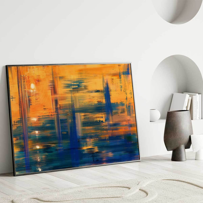Affiche encadrée peinture abstraite orange et bleu Affiche + cadre en métal - Noir
