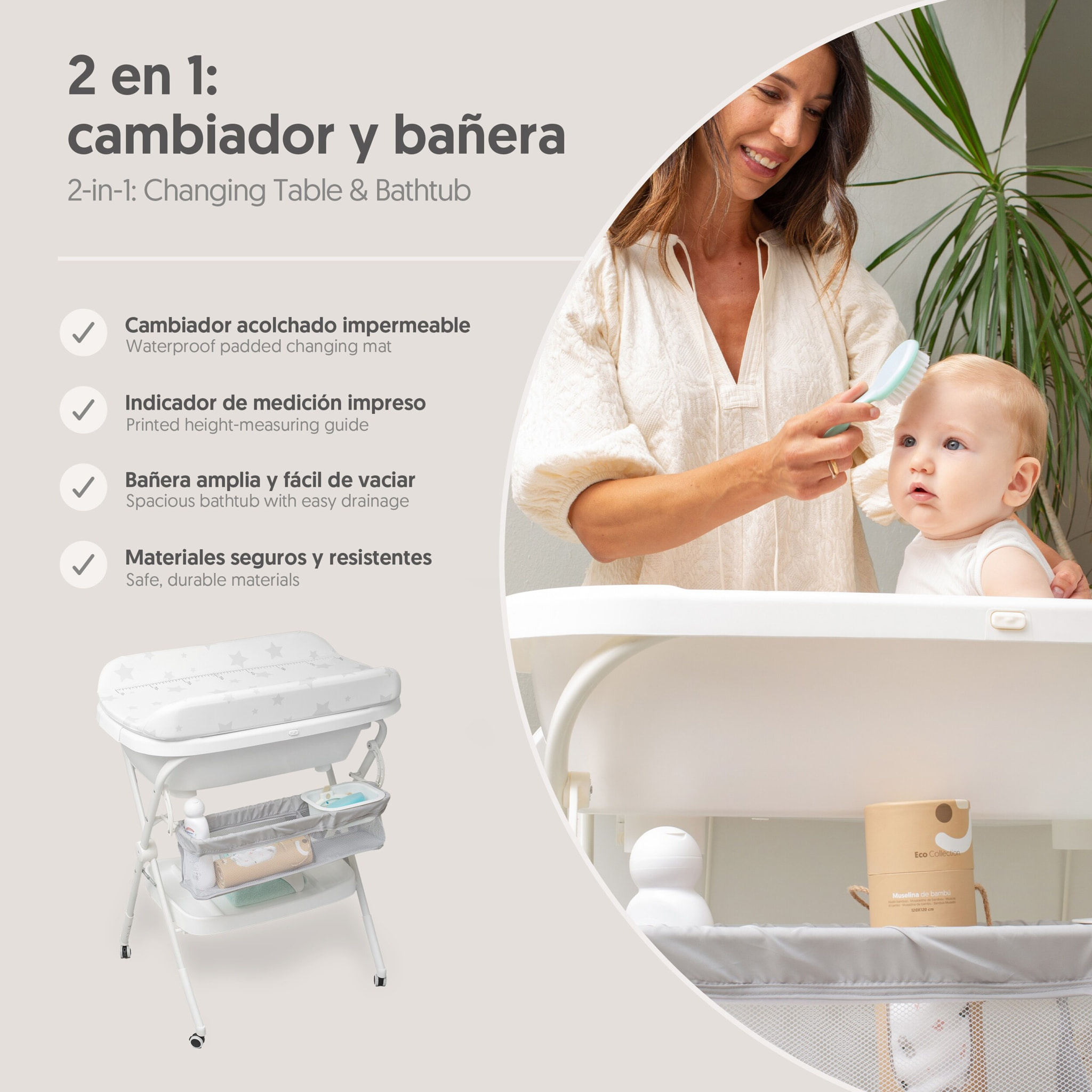 Bañera Bebe Plegable con Cambiador y Hamaca, modelo Estrellas