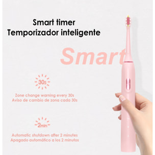 Cepillo dental eléctrico sónico ET06 con 4 modos de cepillado y base de carga. Incluye 2 cabezales.