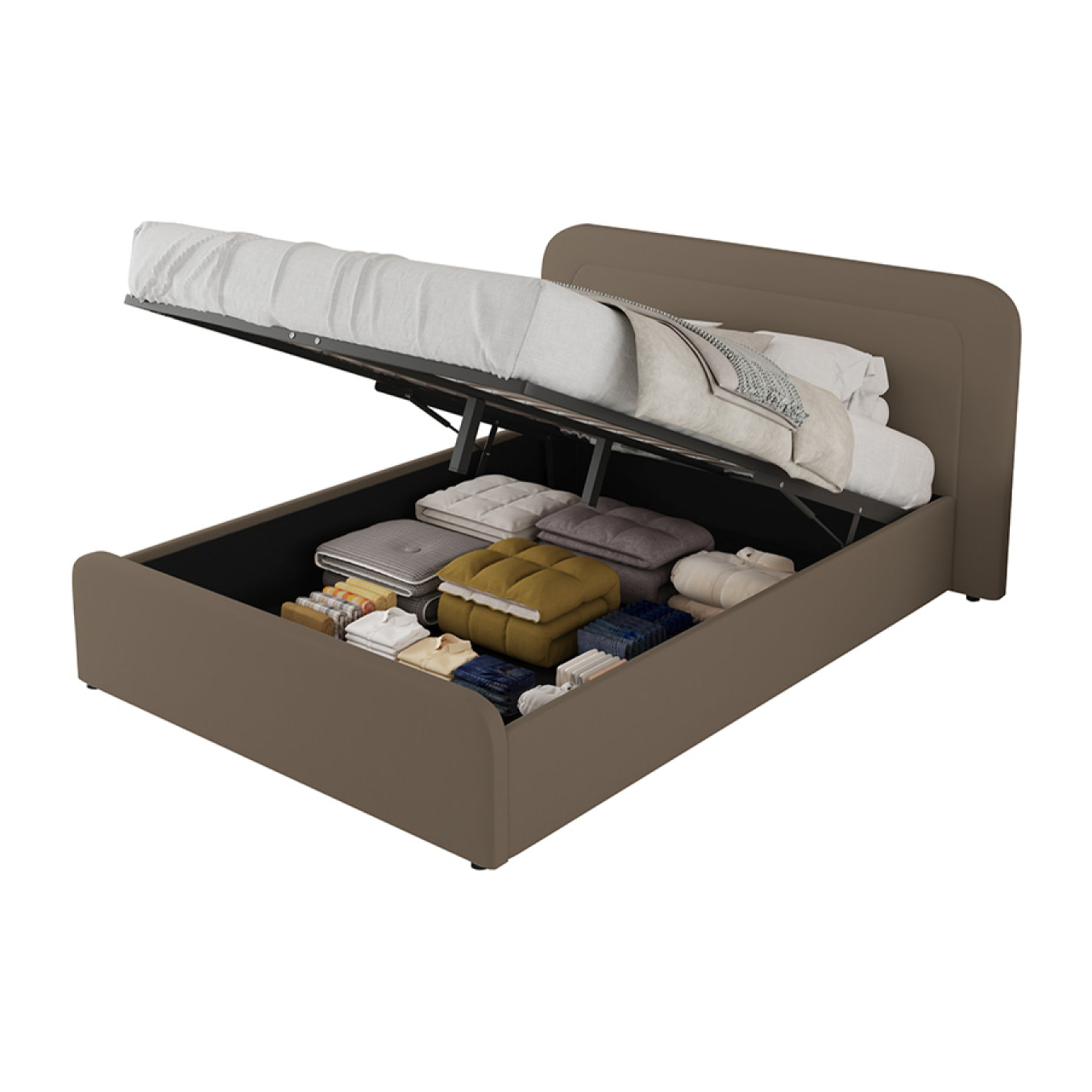 Lit avec coffre de rangement 140x190cm en velours marron SEDONA