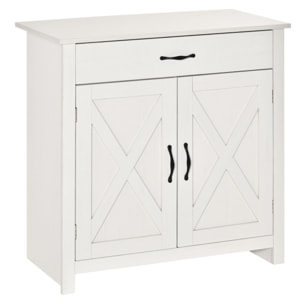 Buffet 2 portes tiroir style rural chic placard avec étagère poignées métal noir aspect bois blanc