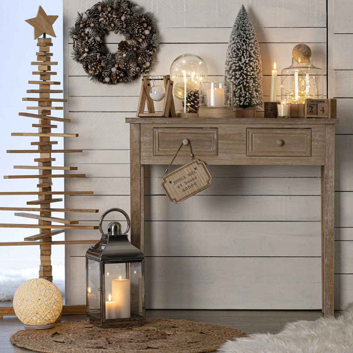 Console "Charme" bois blanchi L80cm