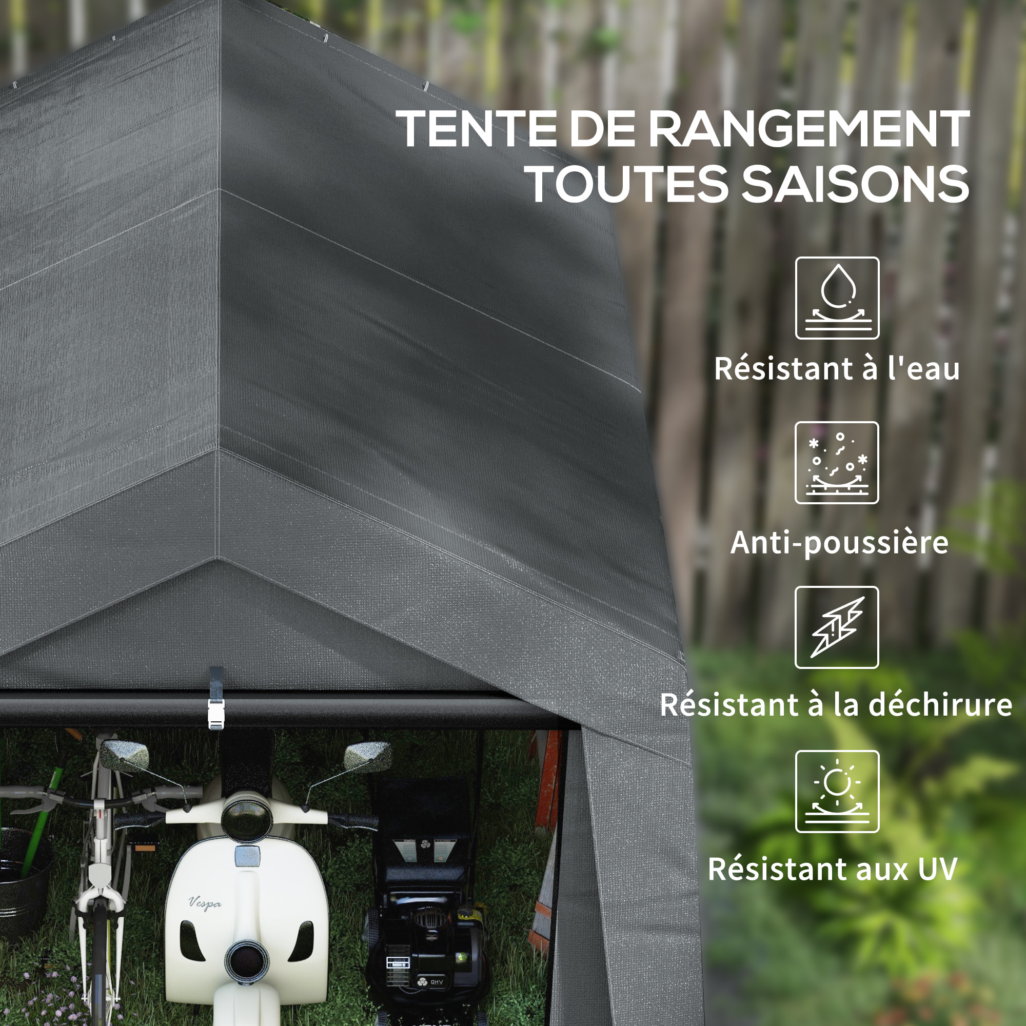 Abri de jardin, tente de stockage, 3 x 3 m, imperméable et anti-UV, cadre en acier galvanisé et grande porte, abri de vélo garage pour extérieur, gris foncé