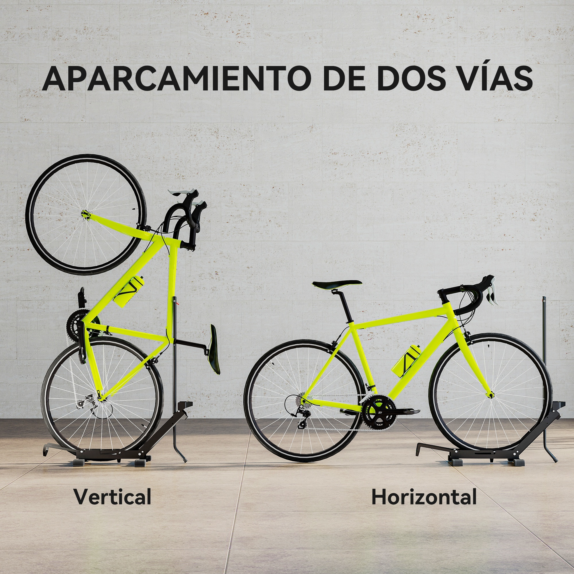 Soporte para Bicicletas de Suelo Plegable Vertical y Horizontal Altura Ajustable para Ruedas 20"-29" Aparca Bicis de Suelo de Acero Portátil para Casa Garaje Taller Negro