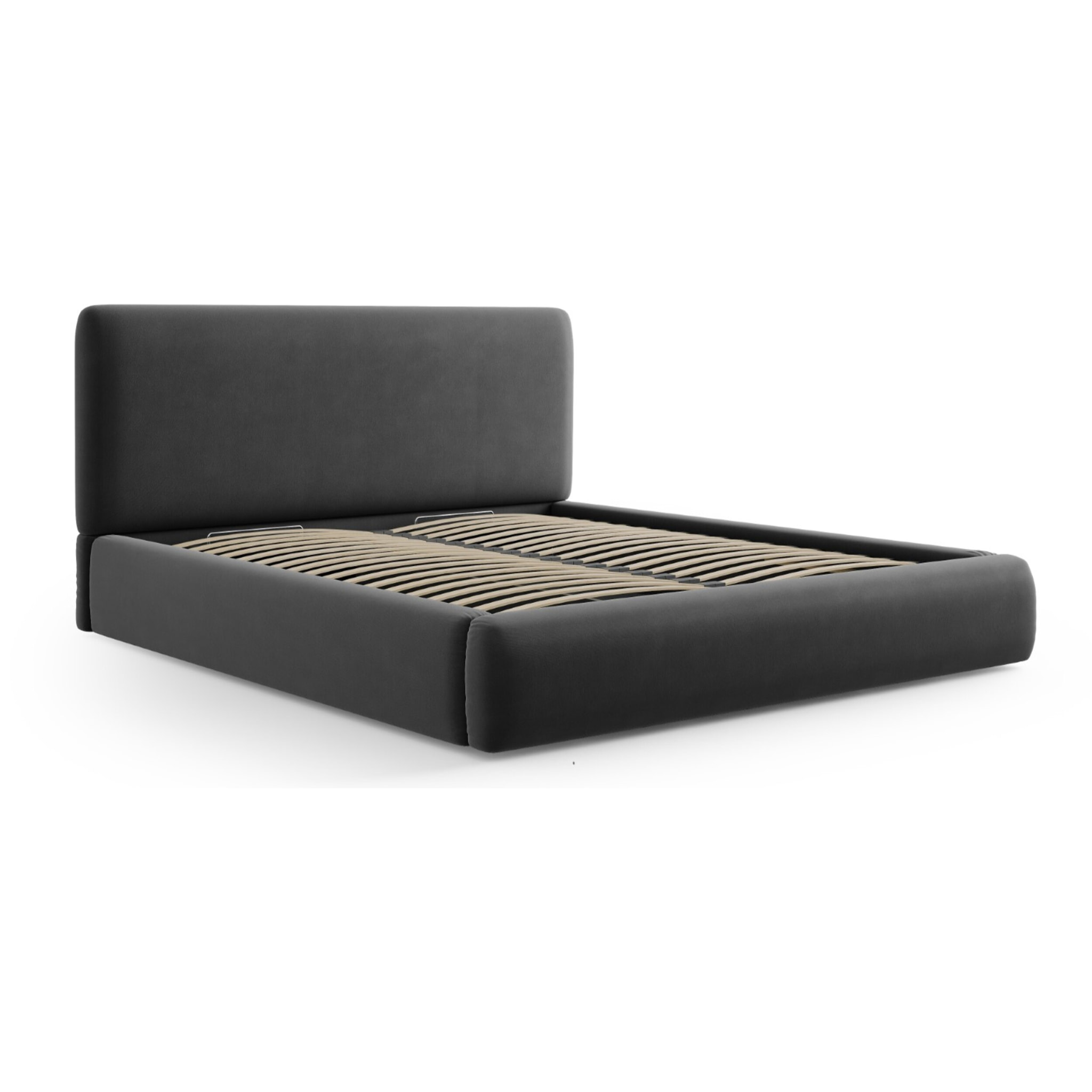 Lit coffre avec tête de lit "Colonel" 200x200cm en velours gris foncé