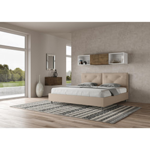 Cama matrimonial sin somier acolchada 200x200 cuero sintético gris paloma Appia Large