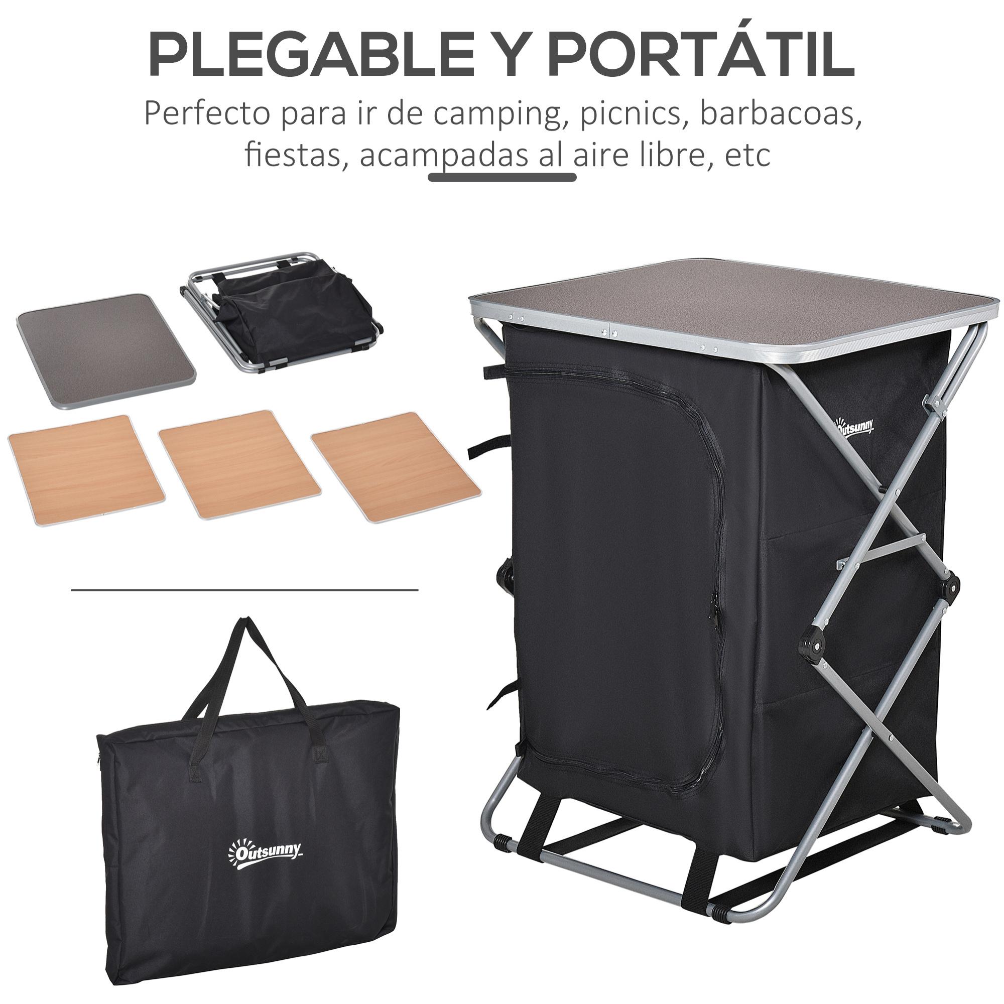 Armario Cocina de Camping Plegable con 3 Estantes Bolsa de Transporte 58X65x93cm